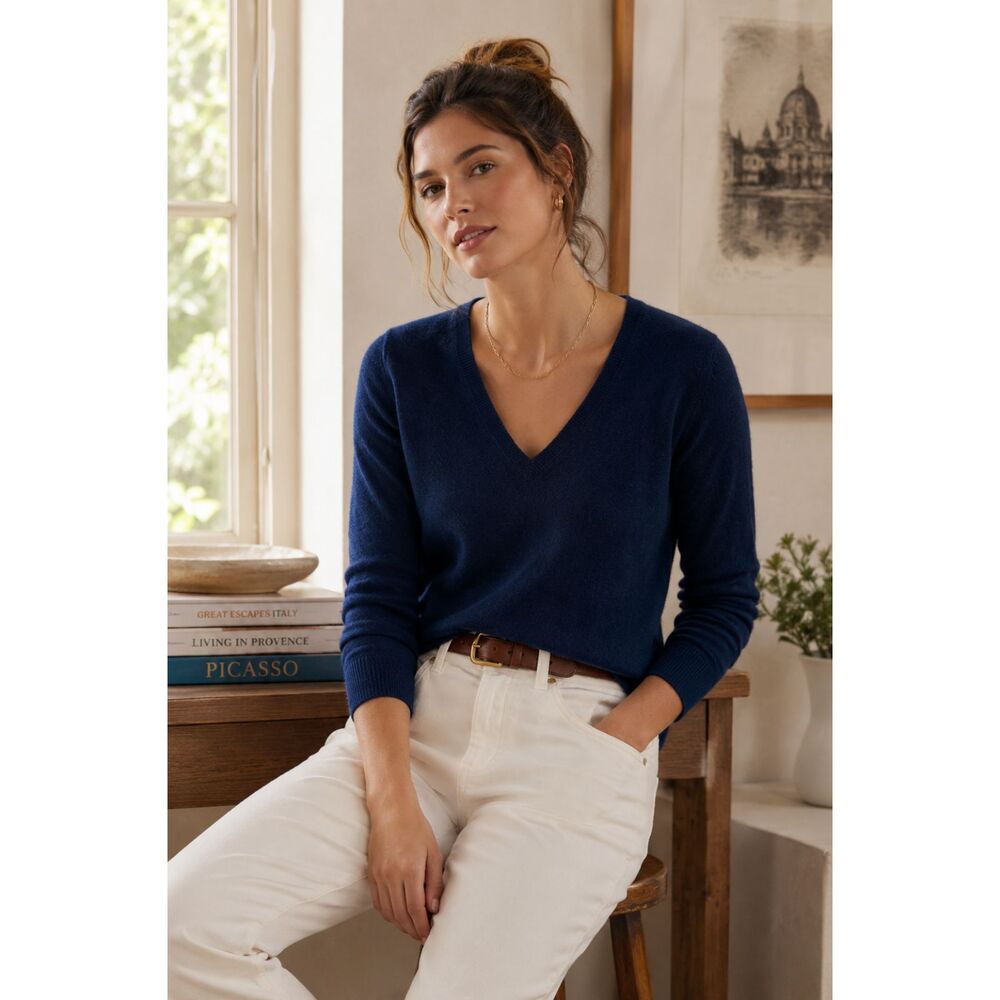 J. Crew Blue V Neck Italian Cashmere Pullover Sweater Top   Women's Size XS